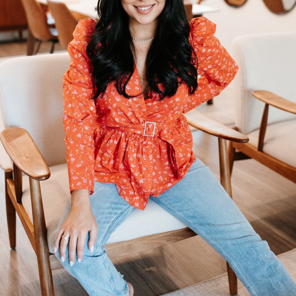 NWT Zara red floral blouse
